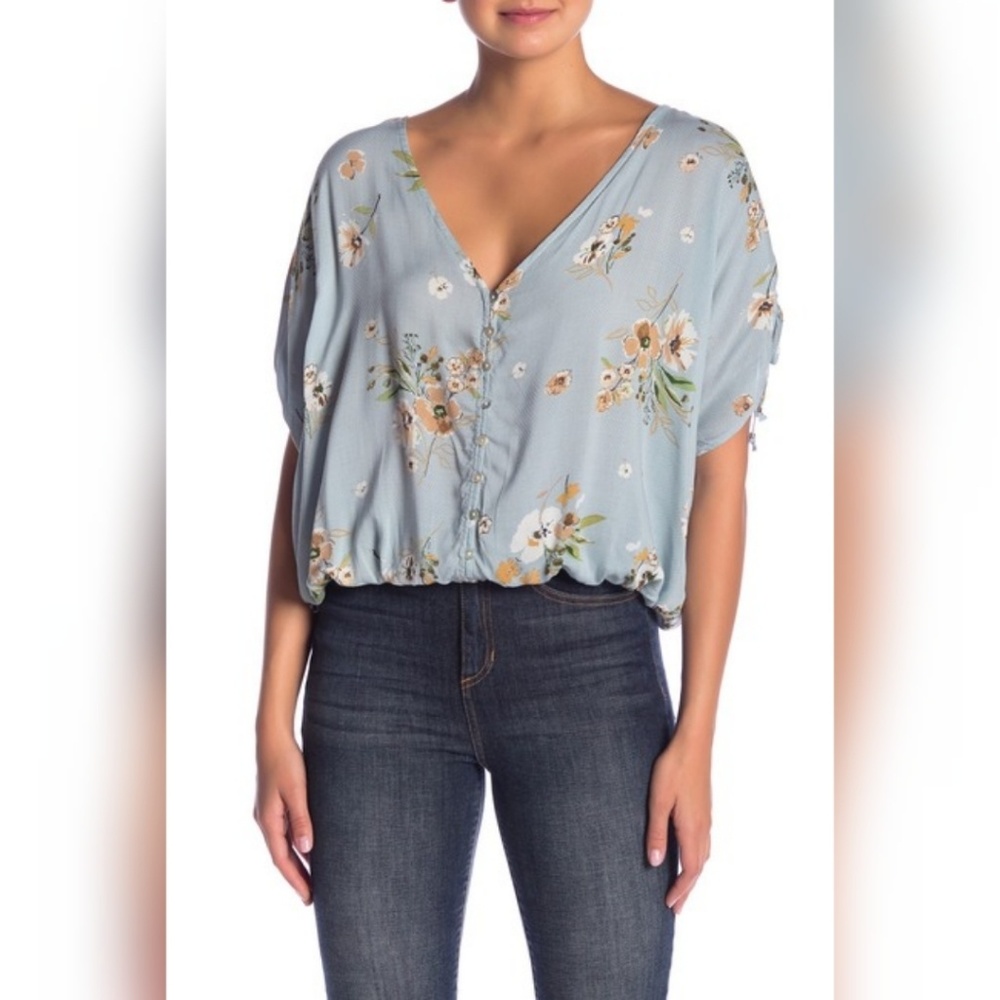 Lovestitch Floral Tie Sleeve Top NWOT